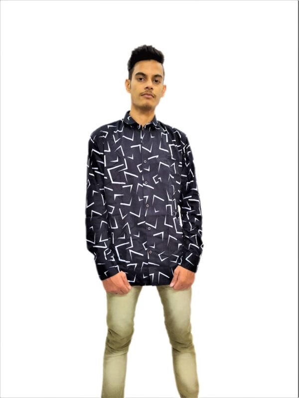Dark Black With White Zig-Zag Printed Shirt For Men