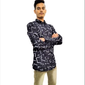 Alternative view of Dark Black With White Zig-Zag Printed Shirt For Men