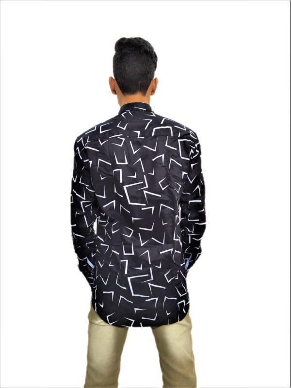 Dark Black With White Zig-Zag Printed Shirt For Men - Image 6