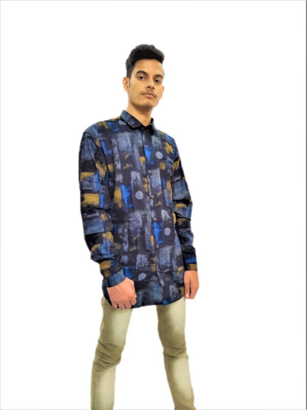 Men's Dark Black With Multi Color Printed Soft Premium Denim Casual Shirt
