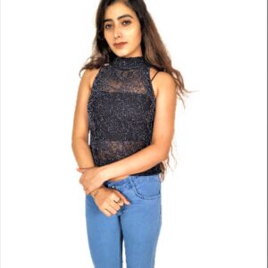 Women's Black Sleeveless Top With Zari Work