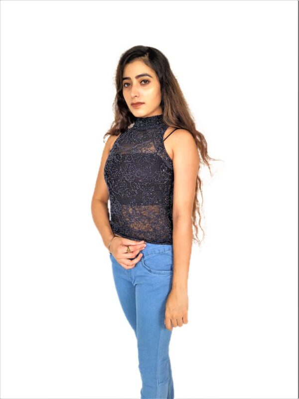 Women's Black Sleeveless Top With Zari Work - Image 2