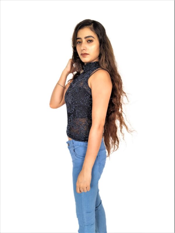 Women's Black Sleeveless Top With Zari Work - Image 3