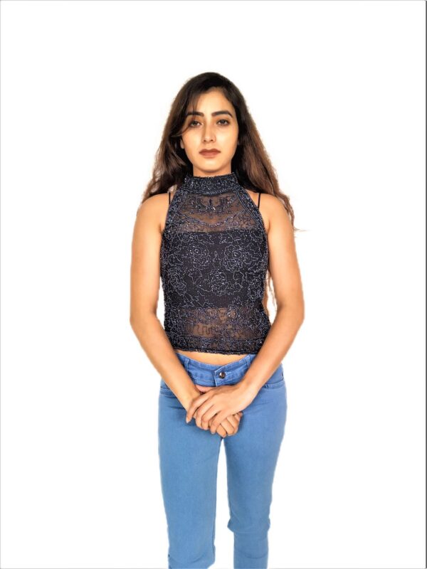 Women's Black Sleeveless Top With Zari Work - Image 4