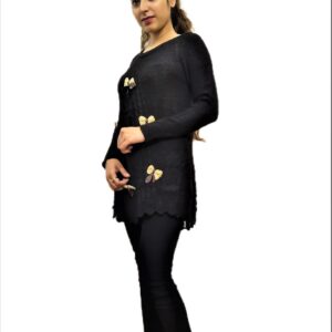 Alternative view of Black Woven Round Neck Casual Regular Sleeve Self Design Women Top