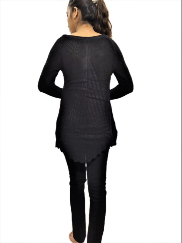 Black Woven Round Neck Casual Regular Sleeve Self Design Women Top - Image 7