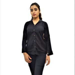 Women's Black Hooded Neck Button Front Sweatshirt