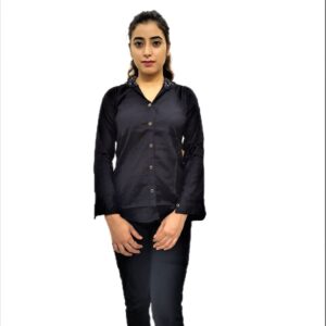 Alternative view of Women's Black Hooded Neck Button Front Sweatshirt