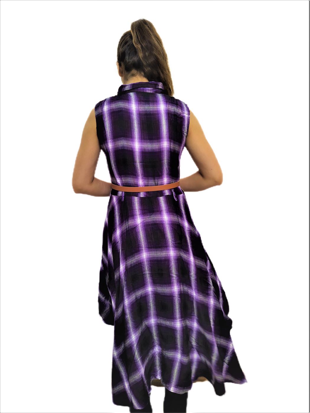 Women's Voilet(Purple) Check Midi Dress - Image 5