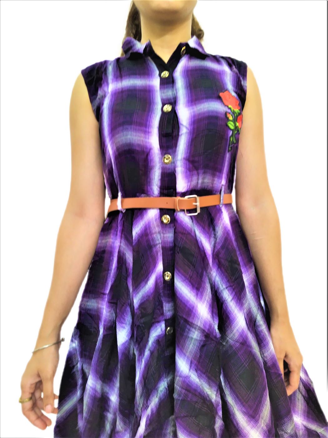 Women's Voilet(Purple) Check Midi Dress - Image 9