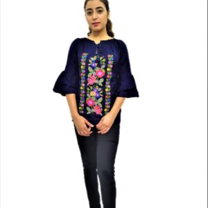 Women's Navy Blue Embroidered Regular Fit Top