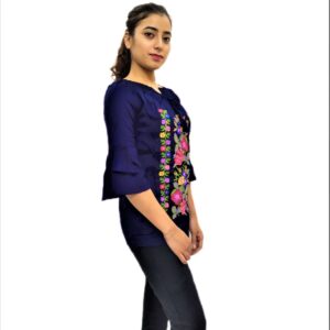 Alternative view of Women's Navy Blue Embroidered Regular Fit Top
