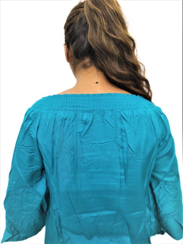 Women's Sky Blue(Firozi) Solid Stretchable Wide Round Neck Regular Wear Top - Image 8