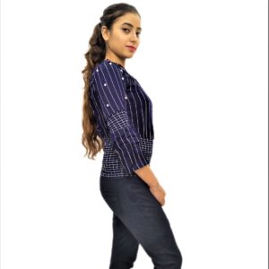Alternative view of Women’s Blue Elastic Waist Lining Print Design Regular Fit Top