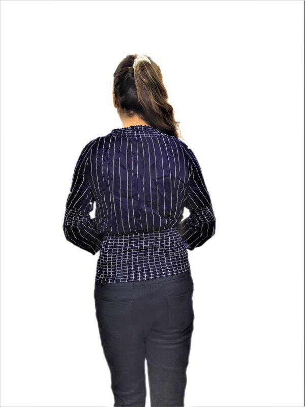 Women’s Blue Elastic Waist Lining Print Design Regular Fit Top - Image 4