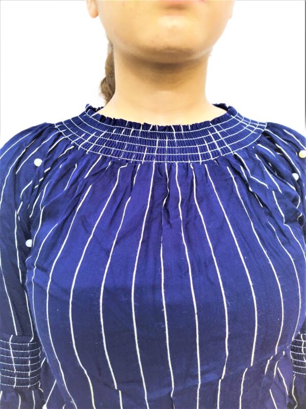 Women’s Blue Elastic Waist Lining Print Design Regular Fit Top - Image 7