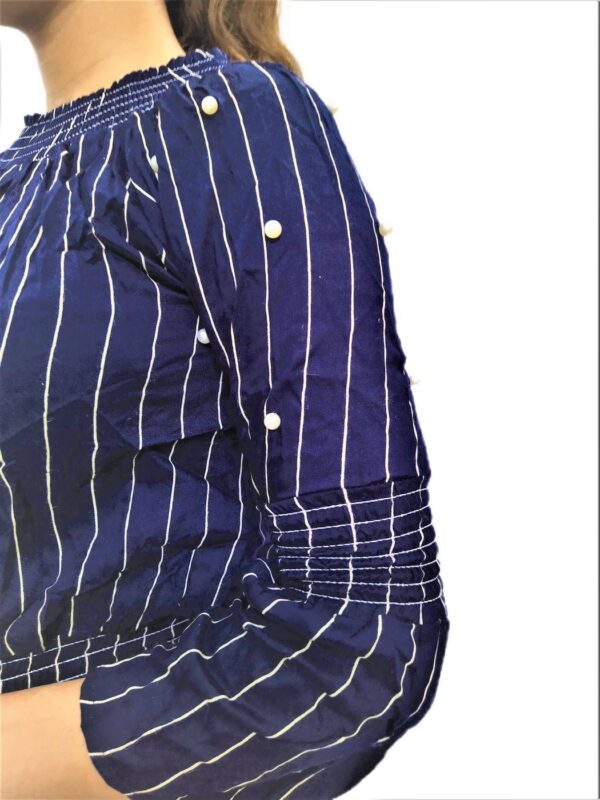 Women’s Blue Elastic Waist Lining Print Design Regular Fit Top - Image 8
