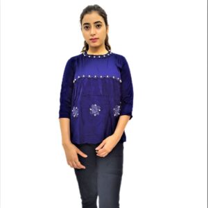 Women's Blue Solid Regular Fit Top