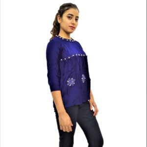 Alternative view of Women's Blue Solid Regular Fit Top