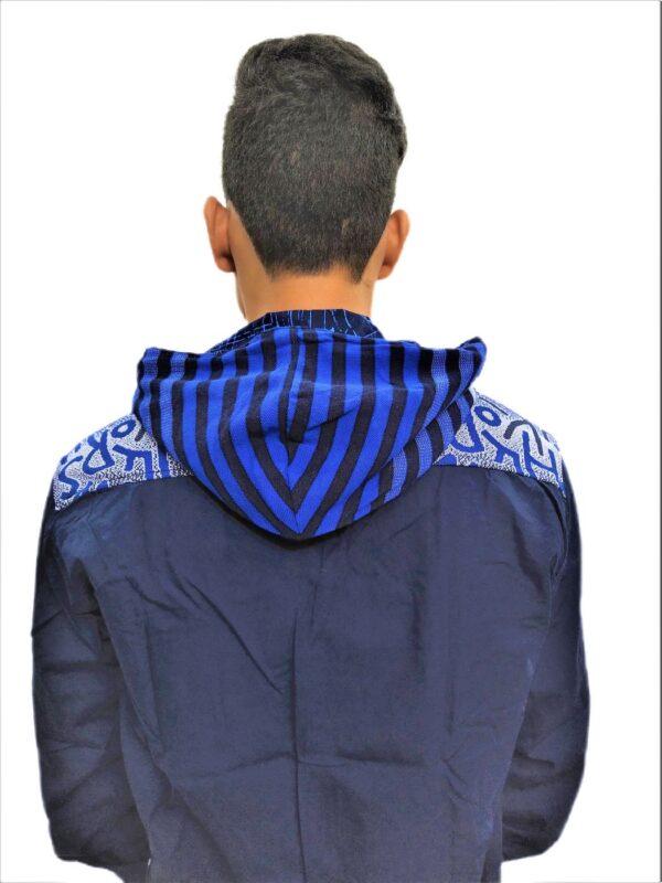 Men's Black Stripe On Blue Base Hooded Soft Denim Shirt - Image 9