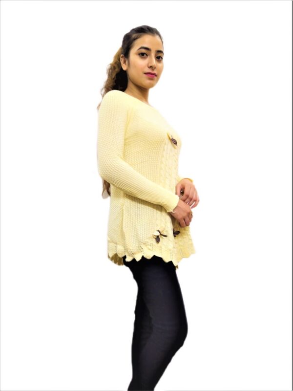 Cream Color Woven Round Neck Casual Regular Sleeve Self Design Women Top - Image 3