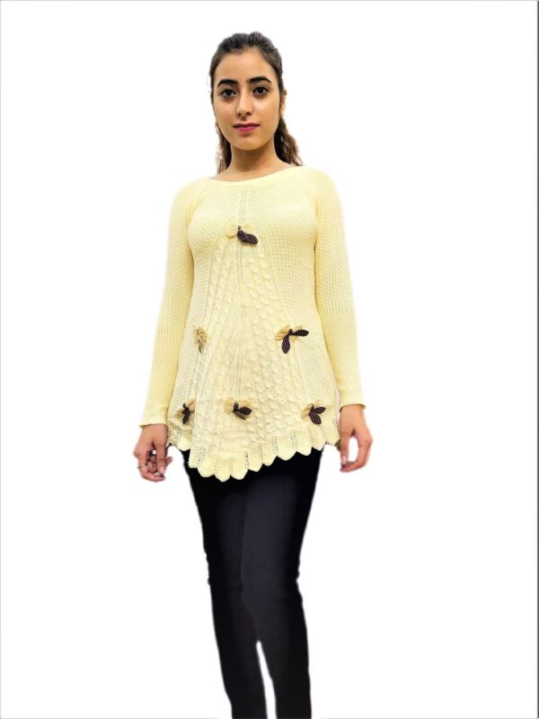 Cream Color Woven Round Neck Casual Regular Sleeve Self Design Women Top - Image 9