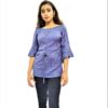 Women's Navy Blue Solid Stretchable Wide Round Neck Regular Wear Top