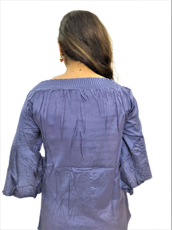 Women's Navy Blue Solid Stretchable Wide Round Neck Regular Wear Top - Image 7