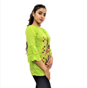 Alternative view of Women's Light Green Rayon Embroidered Regular Fit Top