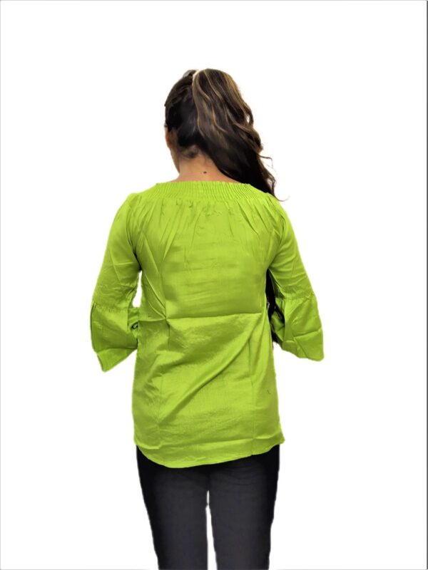 Women's Light Green Rayon Embroidered Regular Fit Top - Image 3