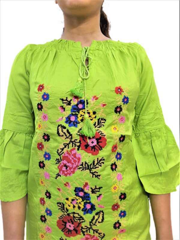 Women's Light Green Rayon Embroidered Regular Fit Top - Image 5