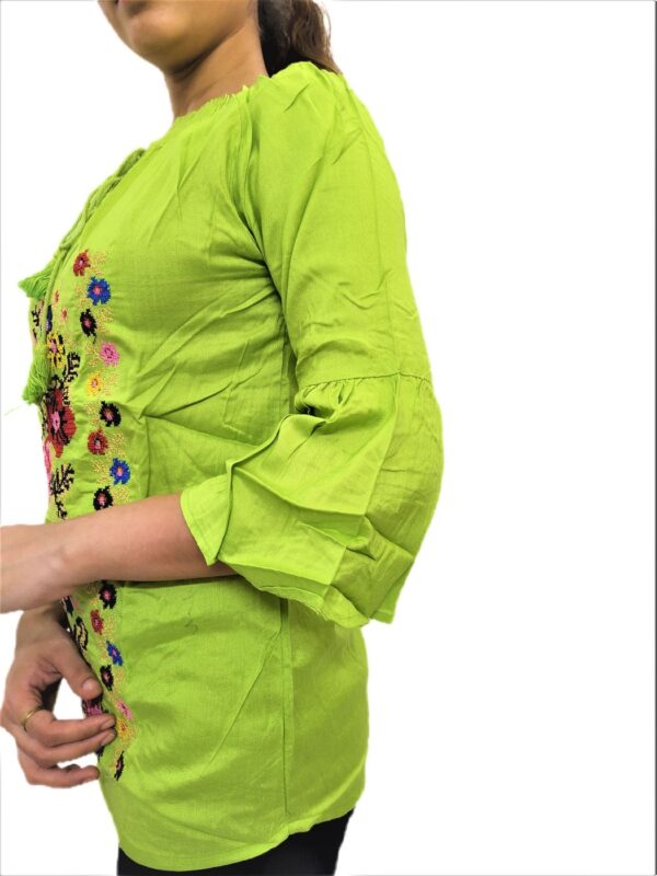 Women's Light Green Rayon Embroidered Regular Fit Top - Image 7