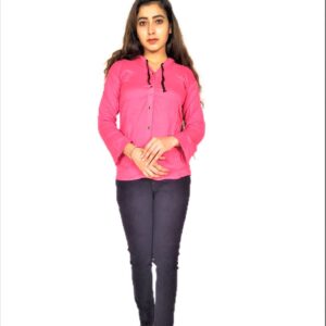 Women’s Solid Pink (Gajri) Button Front 3/4 Sleeve Sweatshirt