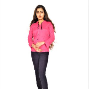 Alternative view of Women’s Solid Pink (Gajri) Button Front 3/4 Sleeve Sweatshirt