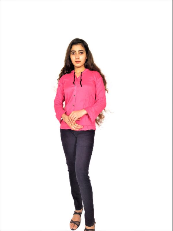 Women’s Solid Pink (Gajri) Button Front 3/4 Sleeve Sweatshirt - Image 2