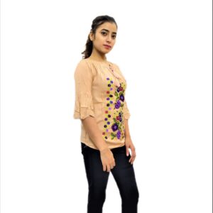 Alternative view of Women's Golden (Peach) Rayon Embroidered Regular Fit Top