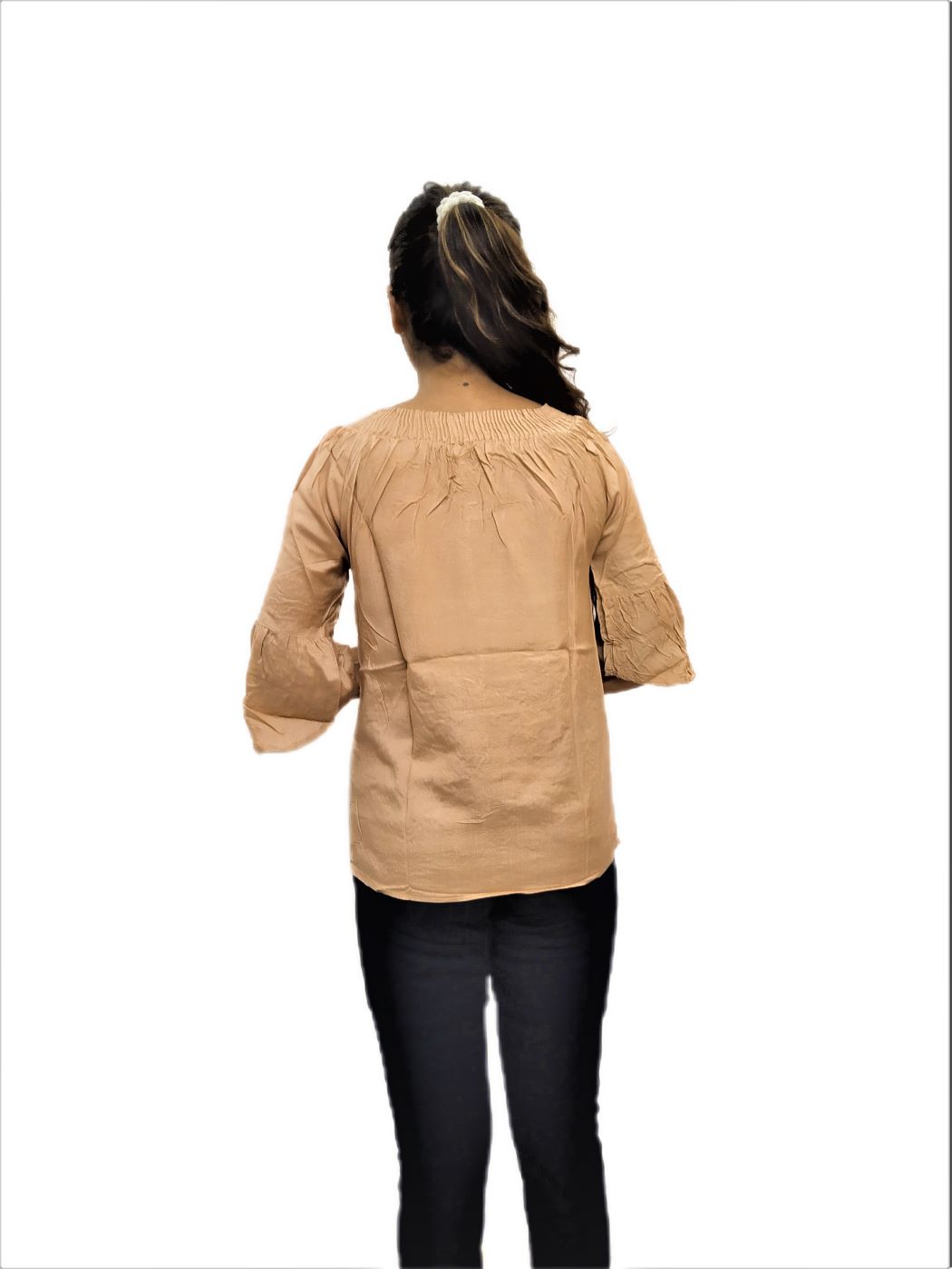 Women's Golden (Peach) Rayon Embroidered Regular Fit Top - Image 4
