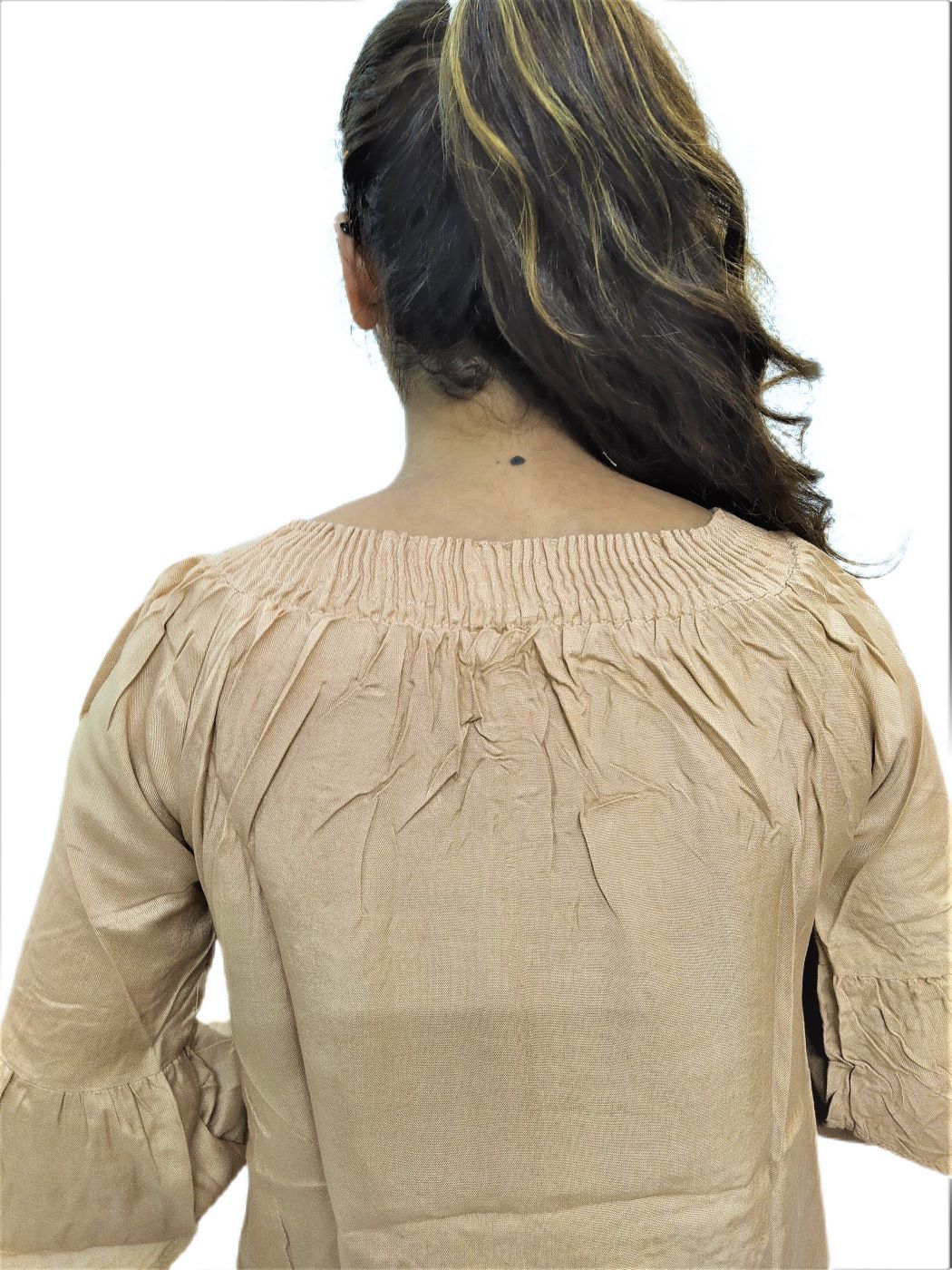 Women's Golden (Peach) Rayon Embroidered Regular Fit Top - Image 5