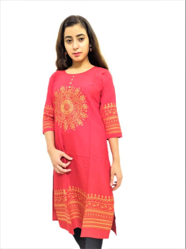 Red Printed Kurti for Women - Image 3