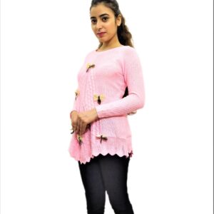 Alternative view of Light Pink Woven Round Neck Casual Regular Sleeve Self Design Women Top