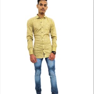 Men's Yellow-Blue Self Design Slim Fit Casual Shirt