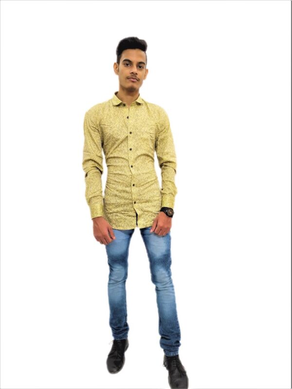 Men's Yellow-Blue Self Design Slim Fit Casual Shirt