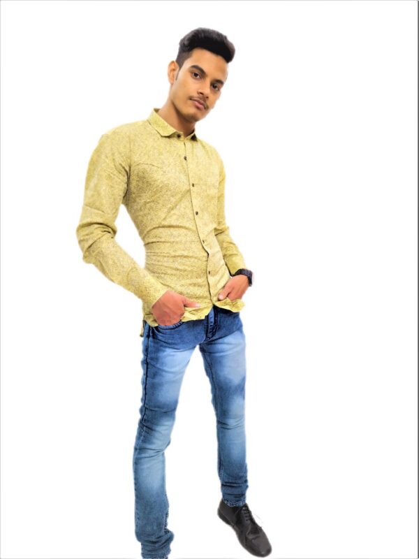 Men's Yellow-Blue Self Design Slim Fit Casual Shirt - Image 2