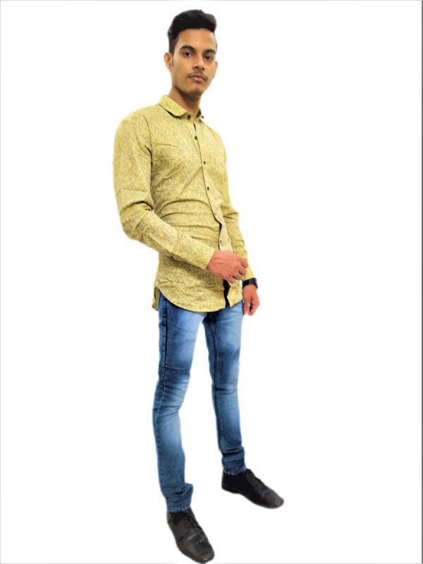 Men's Yellow-Blue Self Design Slim Fit Casual Shirt - Image 4