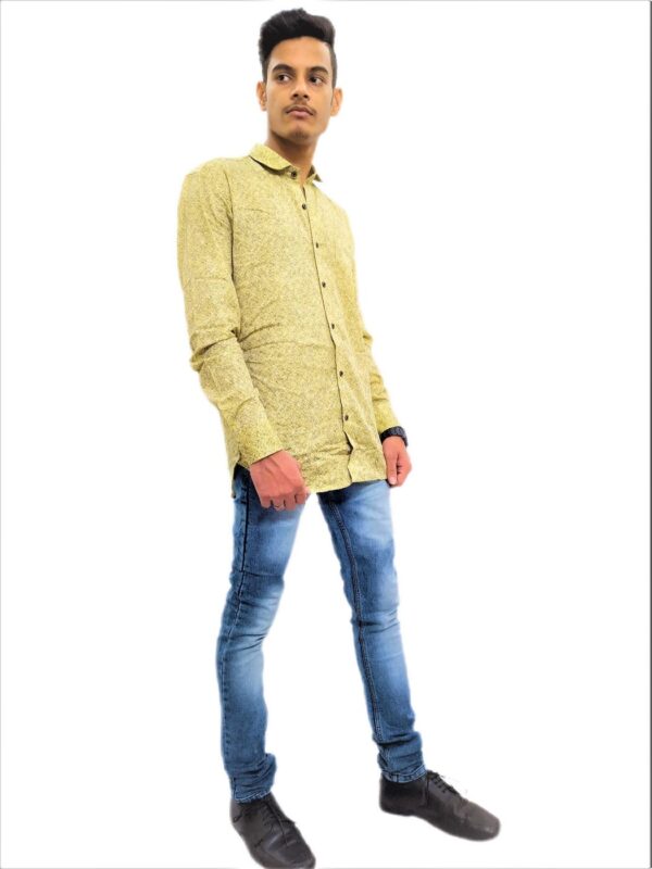Men's Yellow-Blue Self Design Slim Fit Casual Shirt - Image 5
