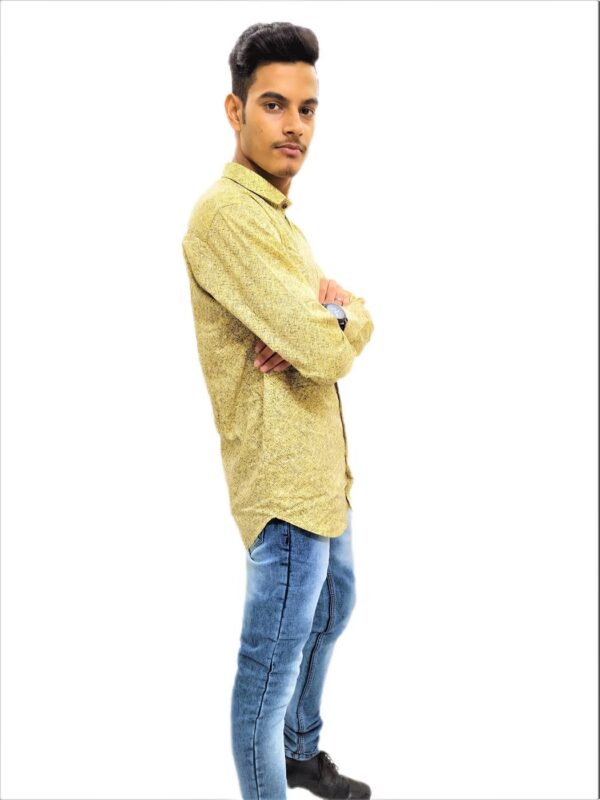 Men's Yellow-Blue Self Design Slim Fit Casual Shirt - Image 7