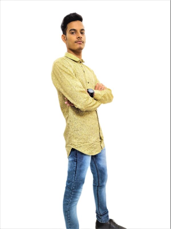 Men's Yellow-Blue Self Design Slim Fit Casual Shirt - Image 8