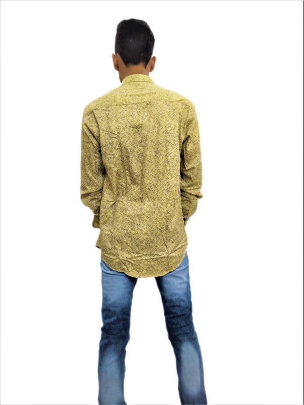 Men's Yellow-Blue Self Design Slim Fit Casual Shirt - Image 9