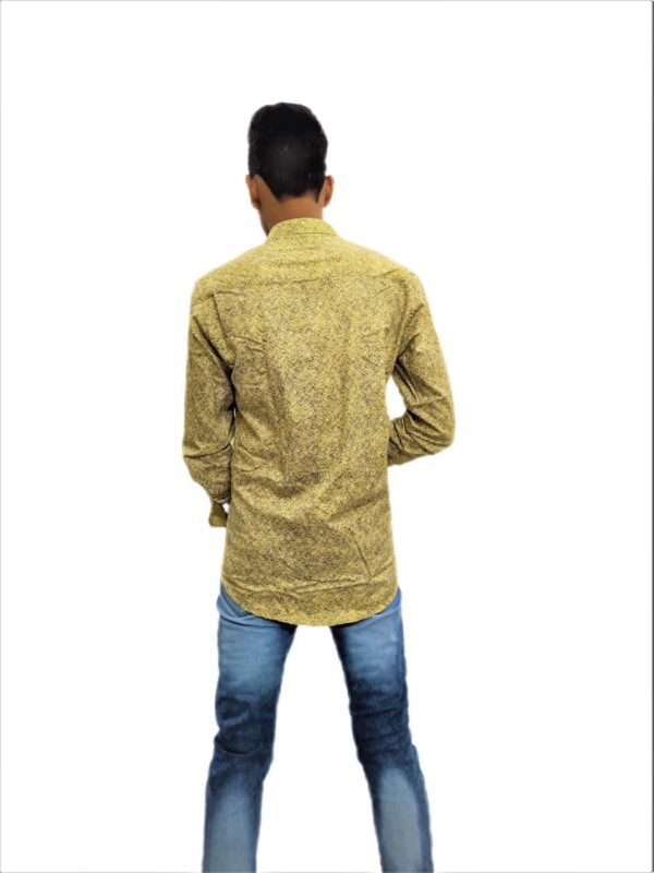 Men's Yellow-Blue Self Design Slim Fit Casual Shirt - Image 10