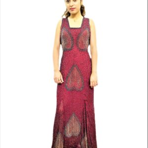 Alternative view of Women Maroon Petal Leave Pattern Long Kaftan Maxi Dress Zari Embroidery